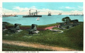 Vintage Postcard 1934 Large Guns At Fort McHenry Baltimore Maryland I. & M. Pub.