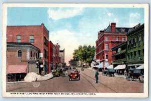 Willimantic Connecticut CT Postcard Main Street Looking West Foot Bridge c1920