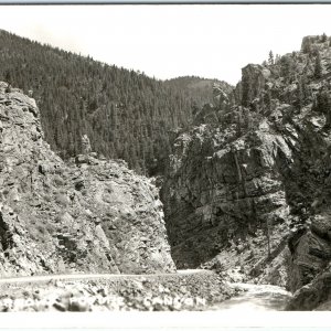 c1950s Poudre Canyon, CO Big Narrows RPPC Glacier Rock Cache la Miller A161