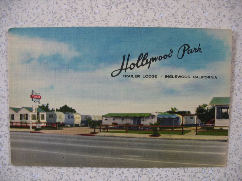 INGLEWOOD, CA ~ HOLLYWOOD PARK Trailer Lodge on W. Century Blvd. 1950s linen