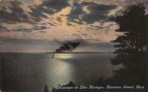 Postcard Moonlight Lake Michigan Mackinac Island MI
