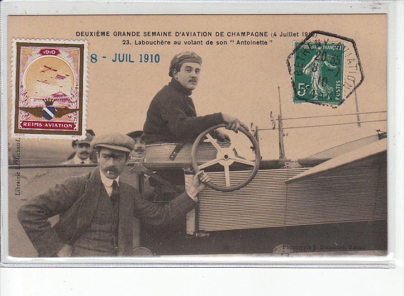 AVIATION : ( cachet et vignette) REIMS BETHENY 1910 - LABOUCHERE - - très bo...