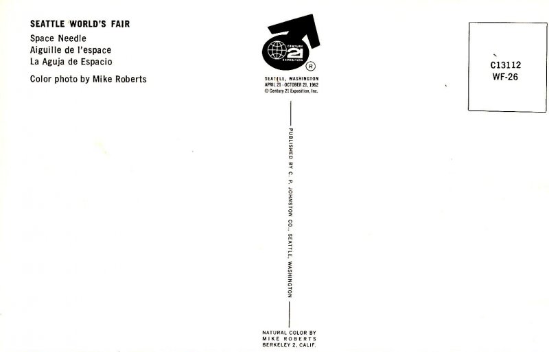 WA - Seattle. 1962 World's Fair. Space Needle