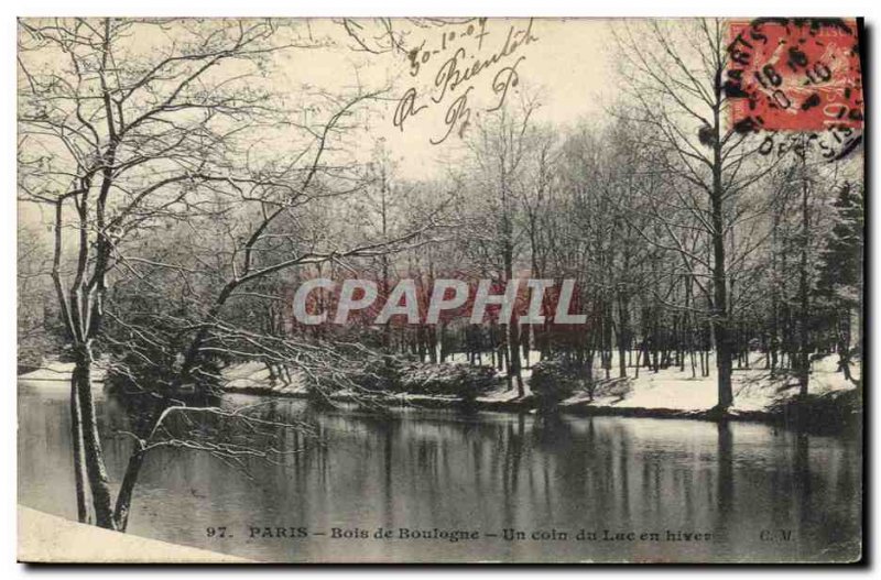 Old Postcard Paris Bois de Boulogne A Corner of the Lake in winter