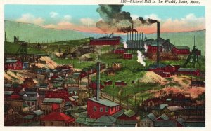 Vintage Postcard Richest Hill in the World Nusiness Buildings Butte Montana MT