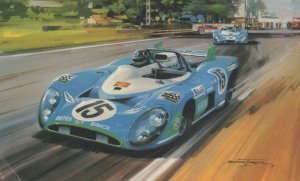 1972 Le Mans 24 Hour Race Matras Simcas Graham Hill Painting Postcard