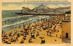 CA - Long Beach. The Cyclone Racer Roller Coaster and Beach