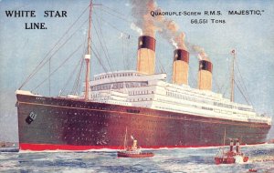 WHITE STAR LINE Steamship R.M.S. Majestic Ocean Liner c1910s Vintage Postcard