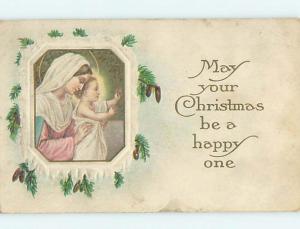 Pre-Linen christmas religious NATIVITY - MARY HOLDS BABY JESUS hk9780