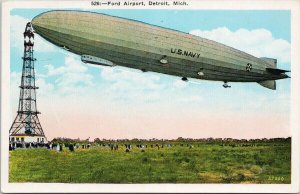 Ford Airport Detroit Michigan US Navy Blimp c1931 Postcard G42