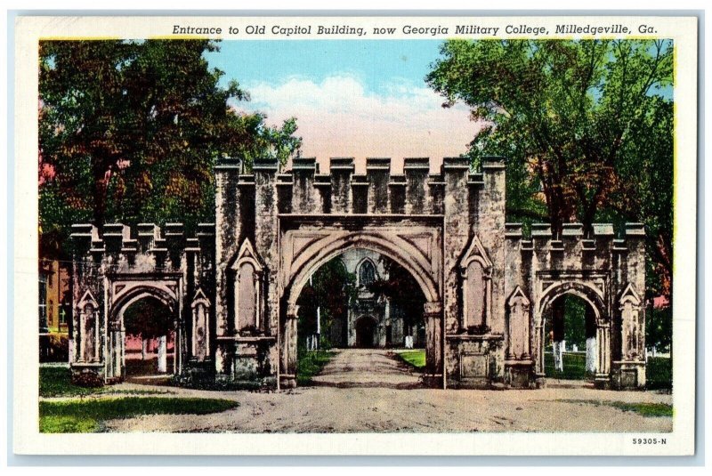 1940 Entrance Capitol Building Georgia Military College Milledgeville Postcard