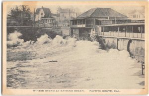 Winter Storm At Bathing Beach PACIFIC GROVE California ca 1920s Vintage Postcard