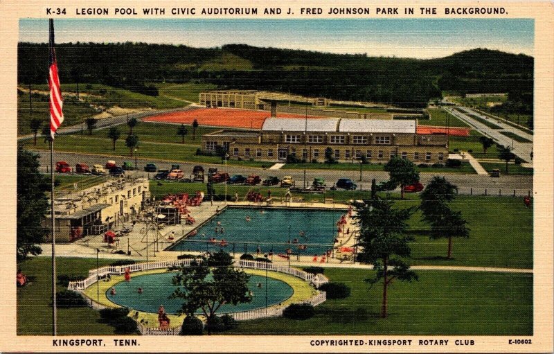 Legion Pool Civic Auditorium J Fred Johnson Park Kingsport TN Linen Postcard UNP 