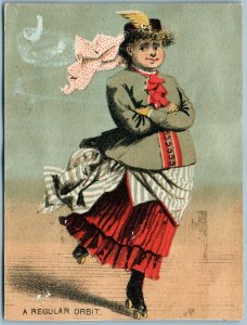 GIRL SKATING ANTIQUE ADVERTISING VICTORIAN TRADE CARD JAMES C. KIRK