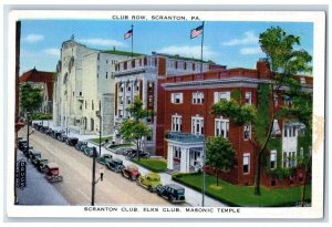 c1930's Scranton PA, Scranton Club Elks Club Masonic Temple Cars Postcard