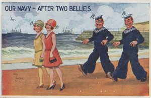 Our Navy After Two Belles Reg Carter Sailor Military Comic Postcard