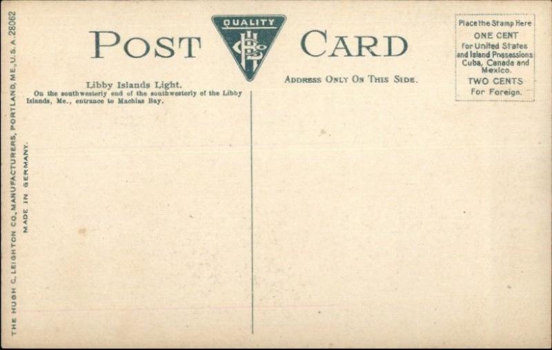 Libby Island Lighthouse Off Machias ME c1910 Postcard