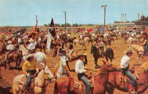 TX, Texas  GRAND ENTRY TO THE ANNUAL RODEO  Cowboys & Cowgirls  Chrome Postcard