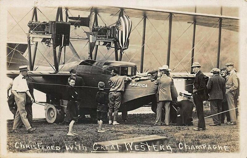 Hammondsport NY Early Airplane America Great Christened Western Champagne RPPC