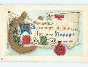 Divided-Back new year LUCKY HORSESHOE & MESSAGE ON PARCHMENT o4550