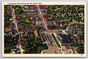 Dover Delaware~Aerial View~Loockerman Street Business District~Vintage Linen PC