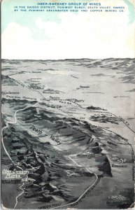 Map Postcard CA Ober Sweeney Group of Mines Skidoo District Death Valley V198