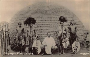 SOUTH AFRICA~ZULULAND-CHIANGWAYO'S KRAAL-NATIVE COSTUMES~PHOTO POSTCARD