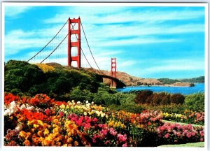 c1970s San Francisco, CA Golden Gate Bridge Fragrant Flowers Chrome 4x6 PC M16