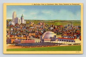 Birds Eye View Union Terminal Cincinnati Ohio OH UNP Linen Postcard O1