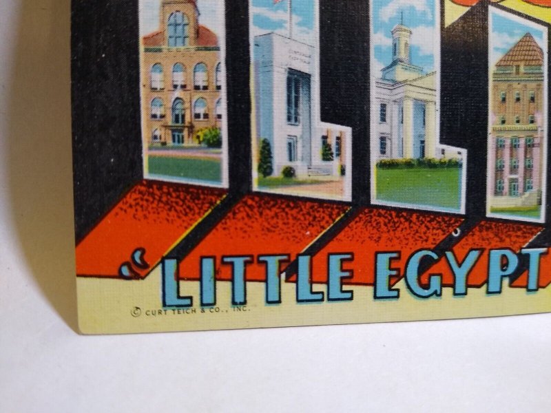 Greetings From Southern Illinois Little Egypt Large Big Letter Linen Postcard