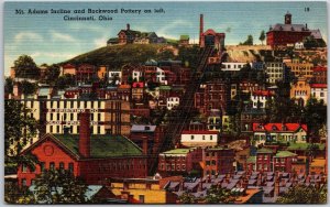 Mount Adam Incline And Rockwood Pottery on Left Cincinnati Ohio OH Postcard