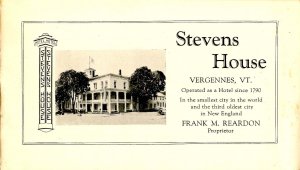 VT - Vergennes. Stevens House Booklet. 8pp, 7 photos (small tear back cover)