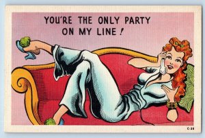 Pretty Woman Postcard Telephone You're The Only Party On My Line c1910's Antique