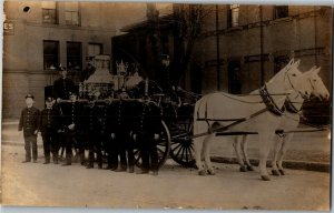 RPPC Fire Wagons, Pumper Horse Drawn Firemen Springfield MA c1907 Postcard W20