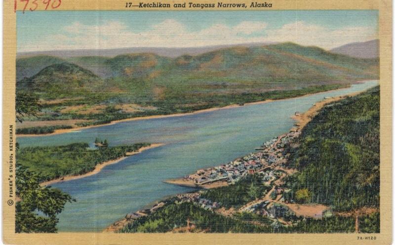 Ketchikan and Tongass Narrows Alaska Linen Unused 