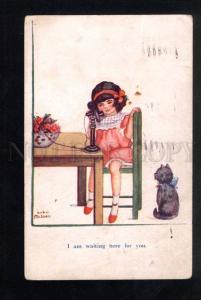 3035934 Funny CAT & Girl w/ Phone by HUDSON vintage Color PC