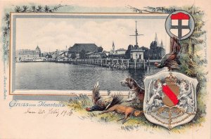 KONSTANZ GERMANY~WATER VIEW-HUNTING DOG & GAME BIRDS~HERALDRY PHOTO POSTCARD