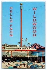 1975 View Of Beach And Pier Showing Monorail Wildwood By The Sea NJ Postcard