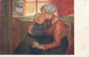 Painting fine art vintage postcard mother and child