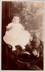 Portrait of Young Child Girl Teddy Bear Ridge Saltley Birmingham RP Postcard H50