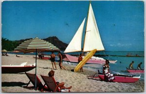 1957 Hawaiian Village Beach at Waikiki Hawaii HI Bathing Resort Posted Postcard