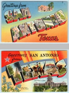 2 Large Letter Linens SAN ANTONIO, Texas TX ~ Both Tichnor 1940s Postcards