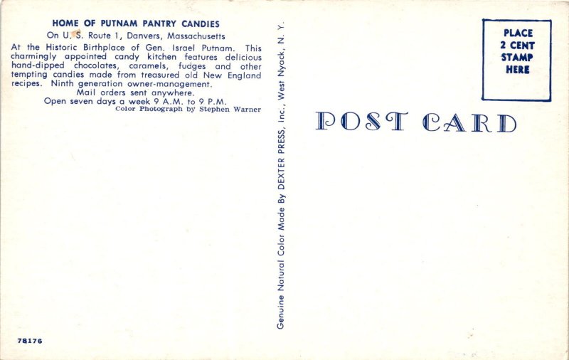 PUTNAM PANTRY CANDIES, U. S. Route 1, Danvers, Postcard