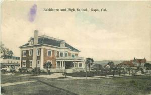 California Napa 1912 Residence High School Postcard Hand Colored Haas 2359