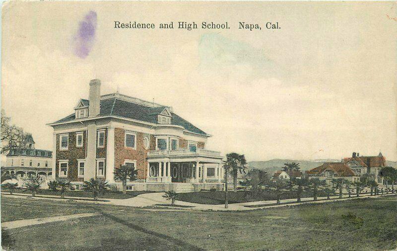 California Napa 1912 Residence High School Postcard Hand Colored Haas 2359