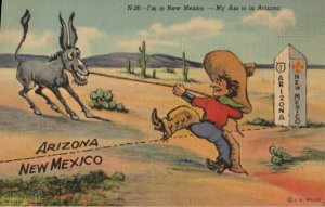 cowboy postcard: I'm in New Mexico - My Ass Is In Arizona