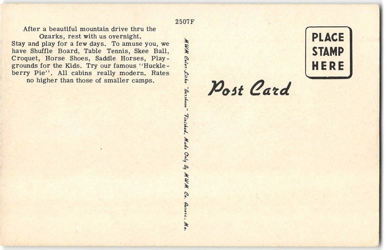 MOUNT AIR CAMP Eureka Springs, Arkansas Roadside 1940s Linen Vintage Postcard