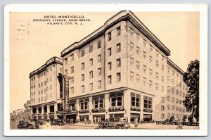 1936 Hotel Monticello Kentucky Avenue Beach Atlantic City New Jersey NJ Postcard