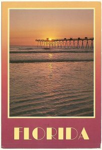 Sunset Behind Pier, Florida, 1990 Chrome Postcard