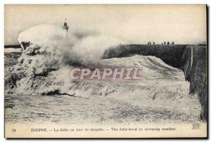 Old Postcard Lighthouse Dieppe The pier one day storm